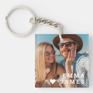Cute Love Heart Photo Couples Personalized Names Keychain