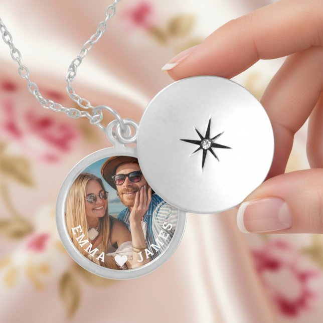 Cute Love Heart Photo Couples Personalized Names Locket Necklace (Creator Uploaded)