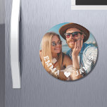 Cute Love Heart Photo Couples Personalized Names Magnet<br><div class="desc">Cute Love Heart Photo Couples Personalized Names Magnets features your favorite photo with a love heart and personalized with your names in modern white script. Personalize by editing the text in the text box provided and adding your own picture. Perfect gifts for couples, girlfriend, wife, sweetheart and more for birthday,...</div>