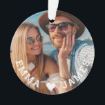 Cute Love Heart Photo Couples Personalized Names Ornament<br><div class="desc">Cute Love Heart Photo Couples Personalized Names Ornaments features your favorite photo with a love heart and personalized with your names in modern white script. Personalize by editing the text in the text box provided and adding your own picture. Perfect gifts for couples, girlfriend, wife, sweetheart and more for birthday,...</div>