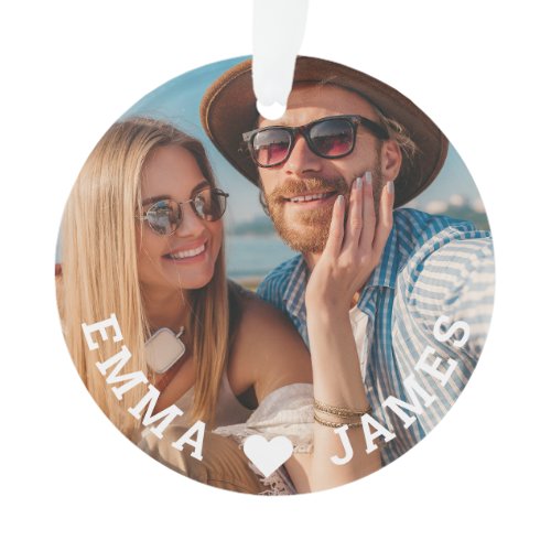 Cute Love Heart Photo Couples Personalized Names Ornament