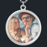 Cute Love Heart Photo Couples Personalized Names Silver Plated Necklace<br><div class="desc">Cute Love Heart Photo Couples Personalized Names Necklace features your favorite photo with a love heart and personalized with your names in modern white script. Personalize by editing the text in the text box provided and adding your own picture. Perfect gifts for couples, girlfriend, wife, sweetheart and more for birthday,...</div>
