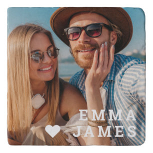 Cute Love Heart Photo Couples Personalized Names Trivet