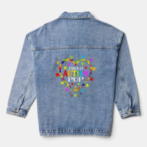 Cute Love Heart Proud Autism Pop Autism Awareness  Denim Jacket
