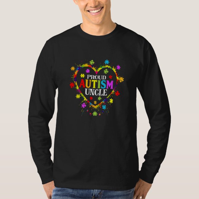 Cute Love Heart Proud Autism Uncle Autism Awarenes T-Shirt (Front)