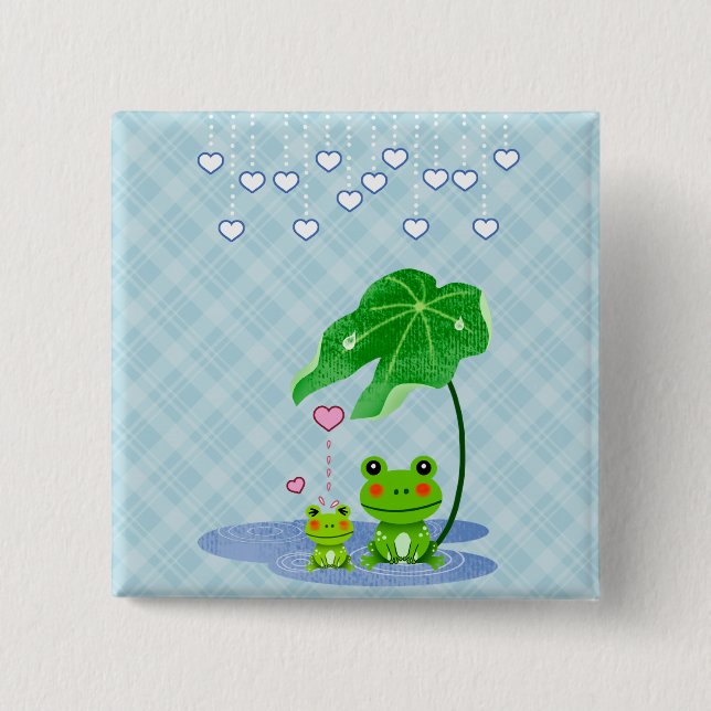 Cute Love Heart Rain & Frogs - Love Just Happens Pinback Button (Front)