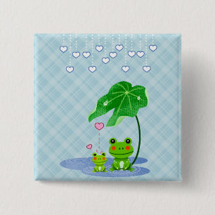Cute Love Heart Rain & Frogs - Love Just Happens Pinback Button