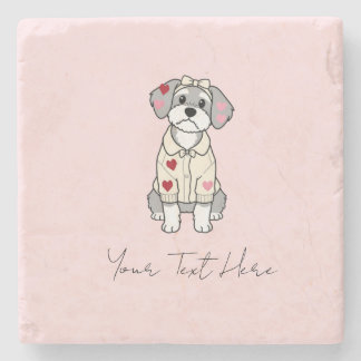 Cute love heart schnauzer design with long ears stone coaster