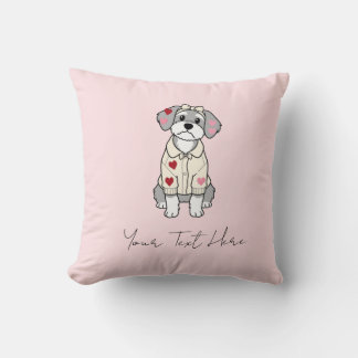 Cute love heart schnauzer design with long ears throw pillow