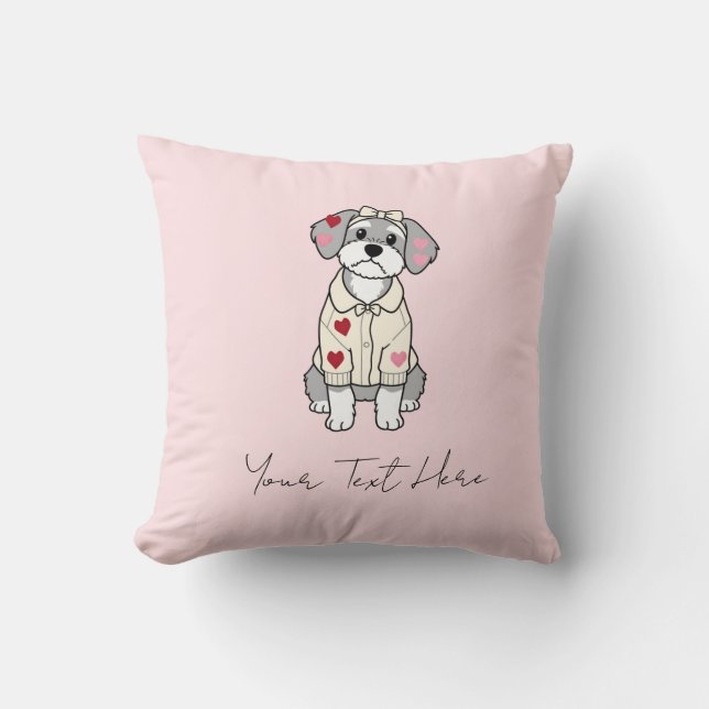 Cute love heart schnauzer design with long ears throw pillow (Front)