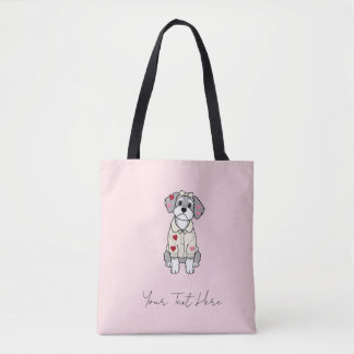 Cute love heart schnauzer design with long ears tote bag