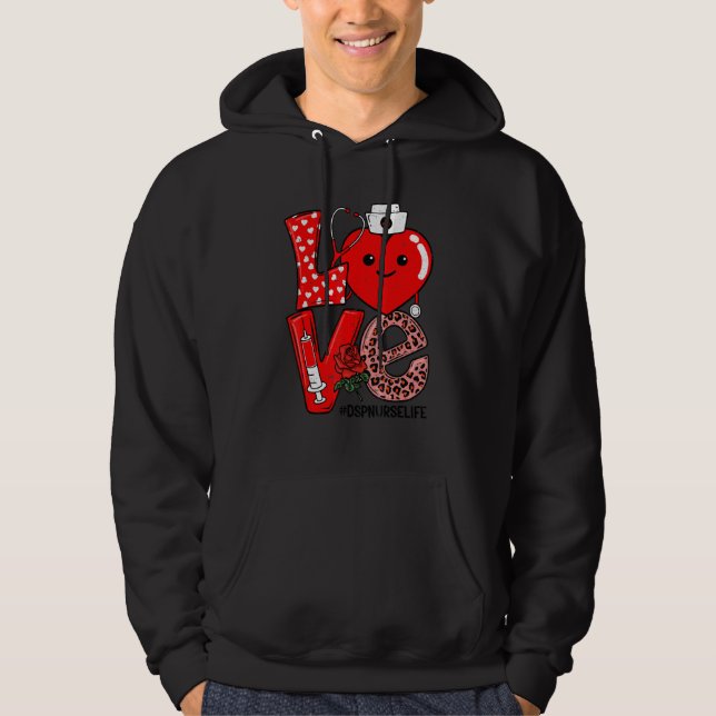 Cute Love Heart Stethoscope DSP Nurse Life Valenti Hoodie (Front)