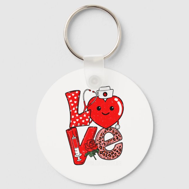 Cute Love Heart Stethoscope Phlebotomist Life Vale Keychain (Front)