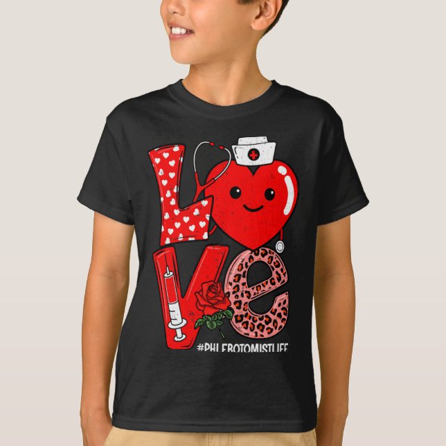 Cute Love Heart Stethoscope Phlebotomist Life Vale T-Shirt (Front)