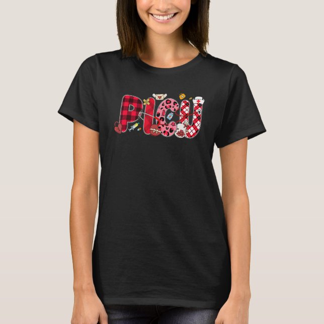 Cute Love Heart Stethoscope PICU Nurse Life Valent T-Shirt (Front)