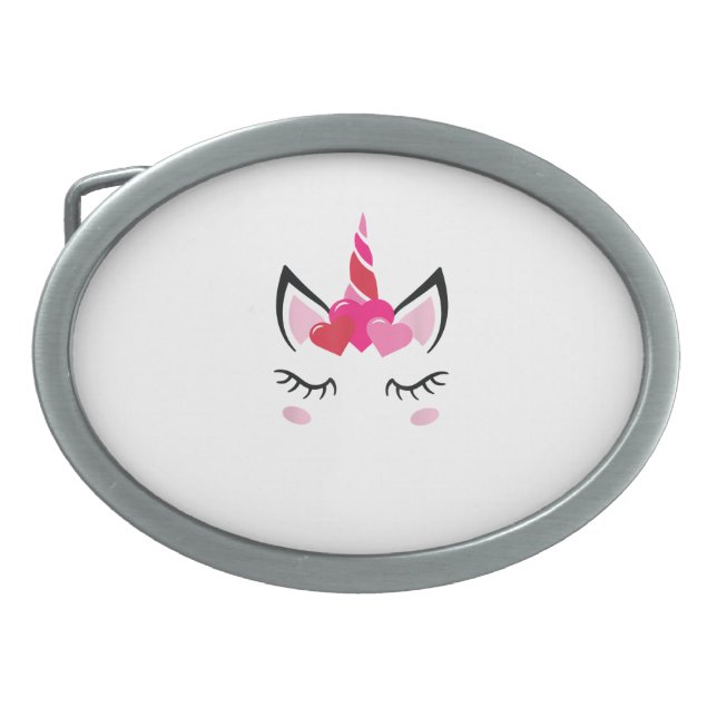 Cute Love Heart Unicorn Valentines Day Top T-Shirt Belt Buckle (Front)