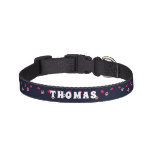 Cute Love Hearts and Paws Red Pink Pattern Pet Collar