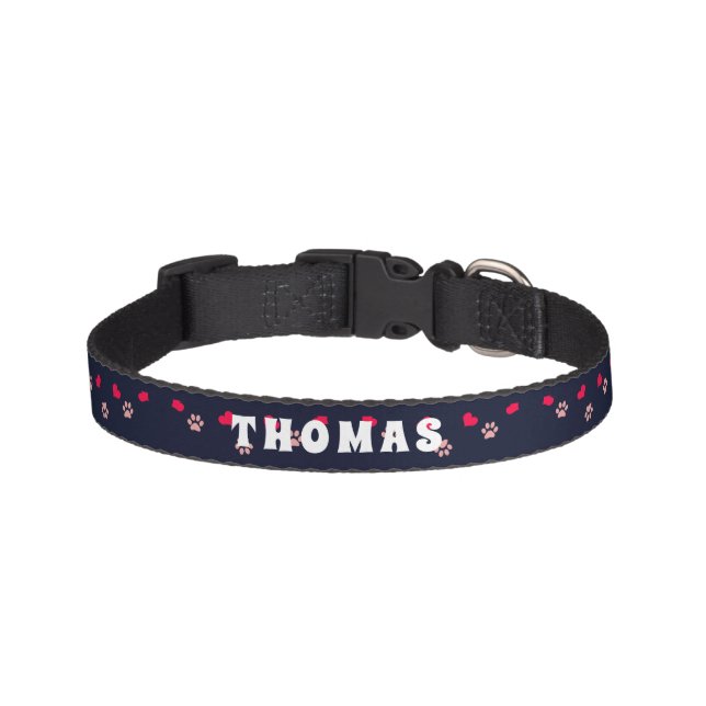 Cute Love Hearts and Paws Red Pink Pattern  Pet Collar (Front)