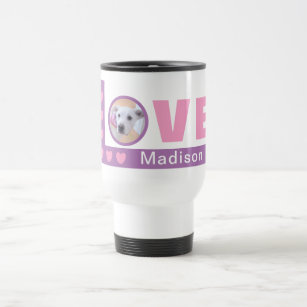 Cute Love Hearts Dog Photo Valentines Day Pink Travel Mug