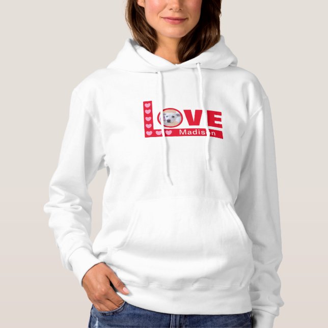 Cute Love Hearts Dog Photo Valentines Day Red Hoodie (Front)
