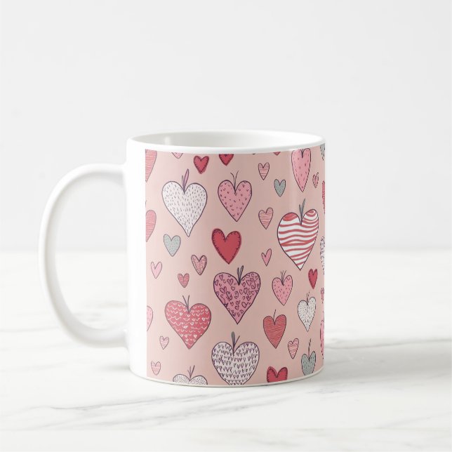 Cute Love Hearts Pattern Mug Gift (Left)