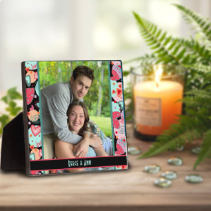 Cute Love Hearts Photo Customized Names Black Plaque