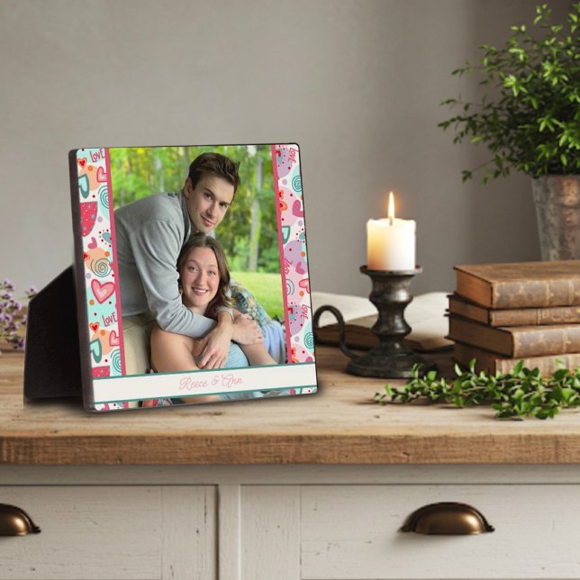 Cute Love Hearts Photo Customized Names Plaque (Creator Uploaded)