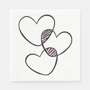 Cute Love Hearts Pink Black White Wedding Napkins