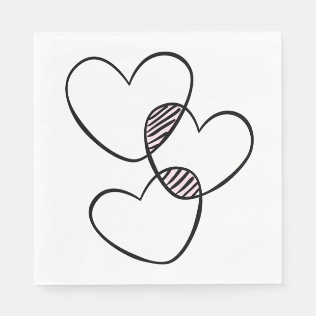 Cute Love Hearts Pink Black White Wedding Napkins (Front)