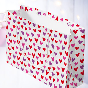 Cute Love Hearts Pink Purple Red Valentine Large Gift Bag