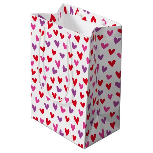 Cute Love Hearts Pink Purple Red Valentine Medium Gift Bag