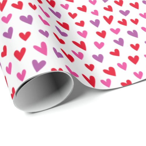 Cute Love Hearts Pink Purple Red Valentine Wrapping Paper