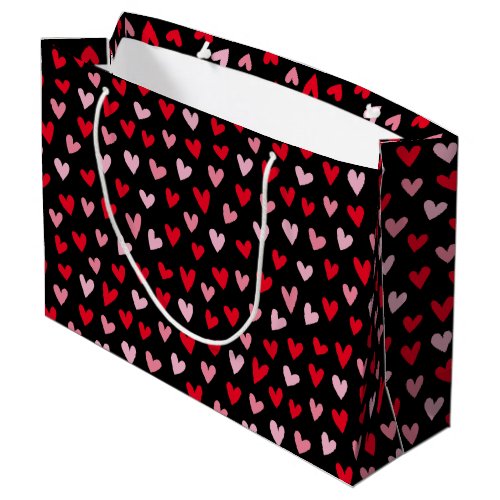 Cute Love Hearts Pink Red Black Valentines Large Gift Bag