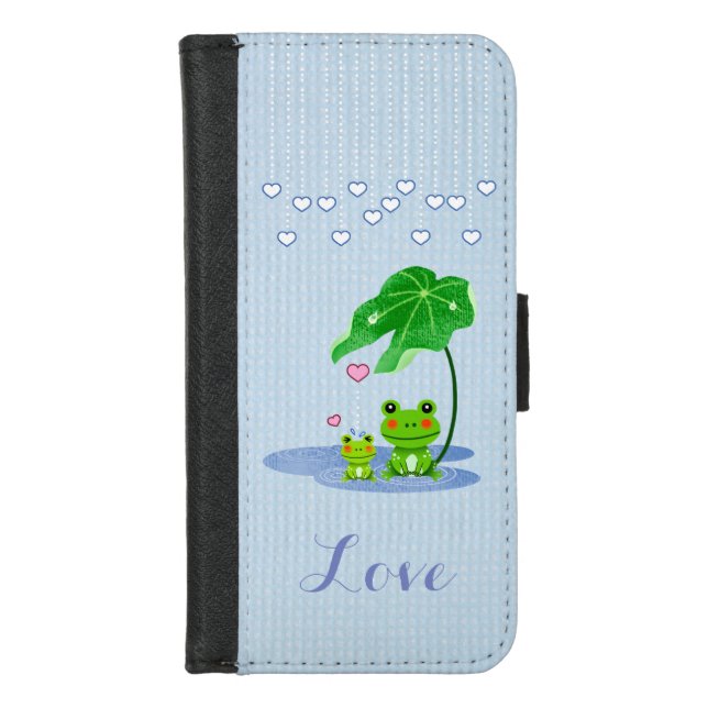 Cute Love Hearts Rain Drops Frog Couple Valentine iPhone Wallet Case (Front)