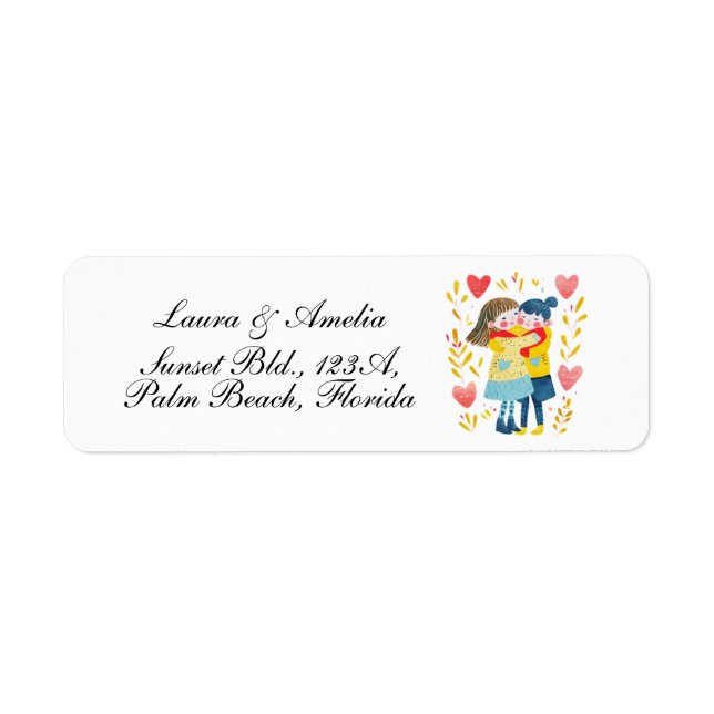 Cute Love & Hearts Women Couple Return Address Label (Front)
