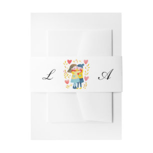 Cute Love & Hearts Women Couple Wedding Invitation Belly Band