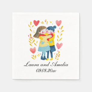 Cute Love & Hearts Women Couple Wedding Napkins