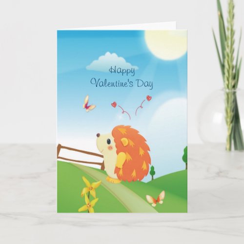 Cute Love Hedgehog with Butterfly Sunny Day Holiday Card