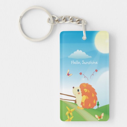 Cute Love Hedgehog with Butterfly Sunny Day Keychain