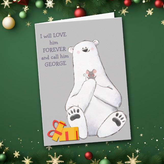 Cute Love Him Forever Polar Bear Christmas Holiday Card (Creator Uploaded)