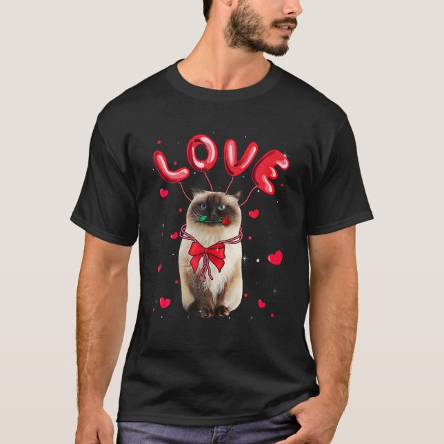 Cute Love Himalayan Cat Valentine Pet Cat Lover T-Shirt (Front)