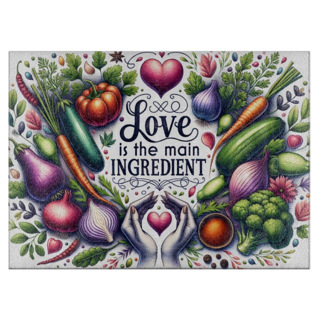 Cute love ingredient word at cutting board (Front)