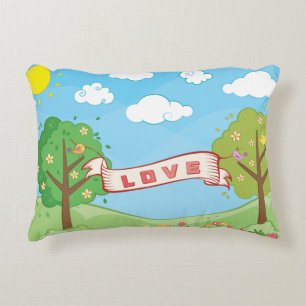 Cute Love Kindness Trees Flowers Birds Kid's Name Accent Pillow