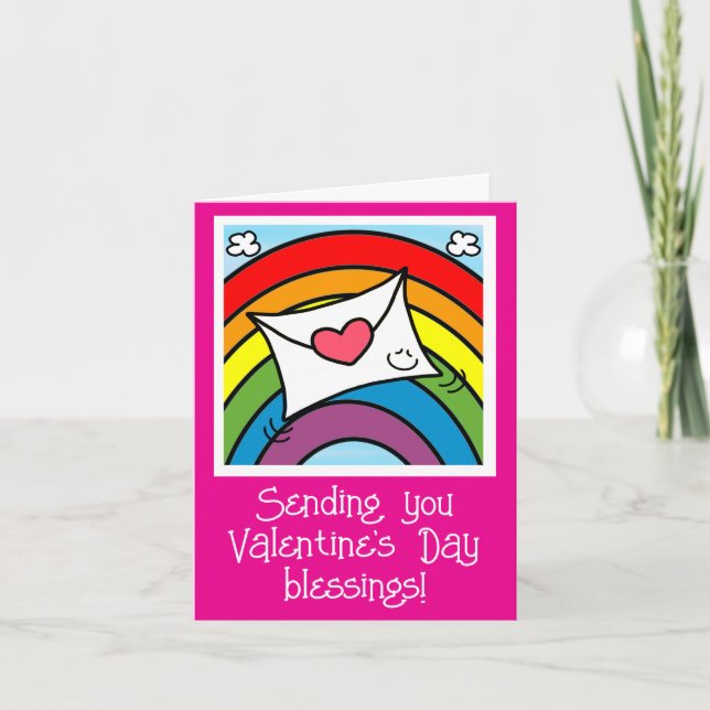 Cute Love Letter And Rainbow Valentines Day Holiday Card (Front)
