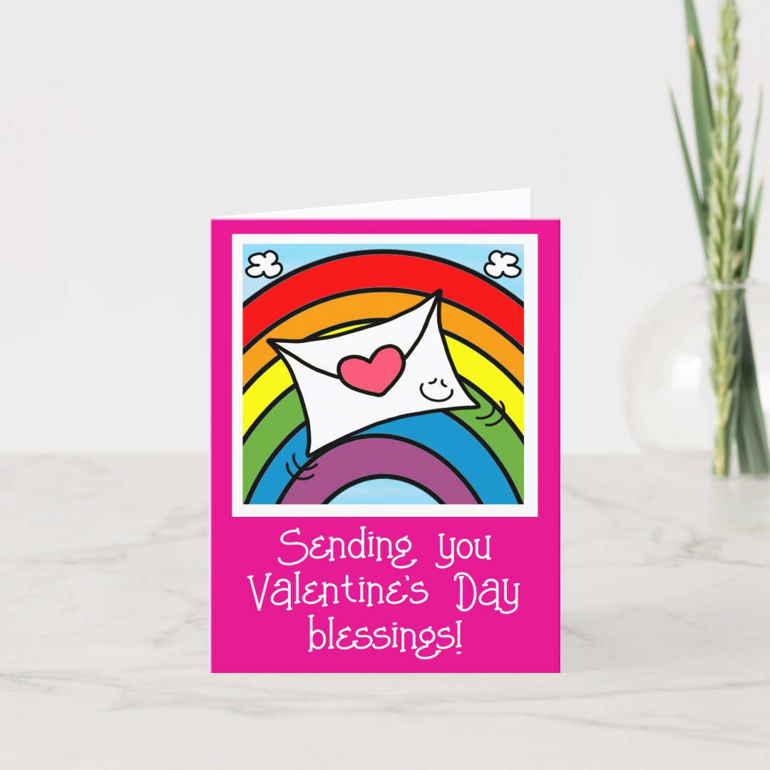 Cute Love Letter And Rainbow Valentines Day Holiday Card