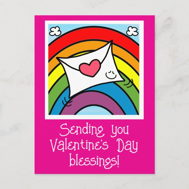 Cute Love Letter And Rainbow Valentines Day Holiday Postcard (Front)