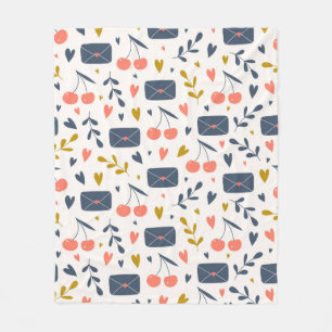 Cute Love Letters and Cherries Pattern Cozy Fleece Blanket