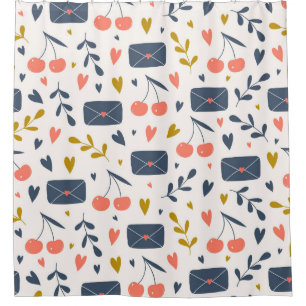 Cute Love Letters and Cherries Pattern Cozy Shower Curtain