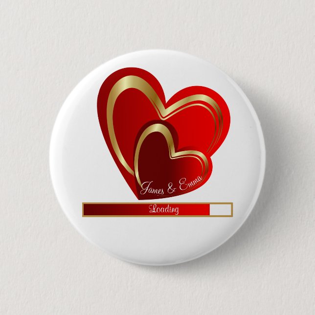 Cute Love Loading Red Hearts Personalized Wedding Button (Front)