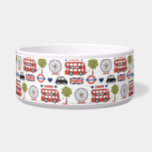 Cute Love London Elements Pet Bowl<br><div class="desc">Pet bowl features double decker buses,  Union Jack flags,  underground symbol hearts,  ferris wheel and black cabs -- fun pattern for all the little Londonites in your home.</div>